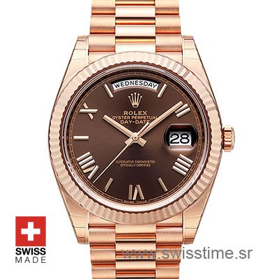 rolex day date rose gold brown face
