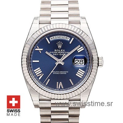 rolex day date steel blue dial